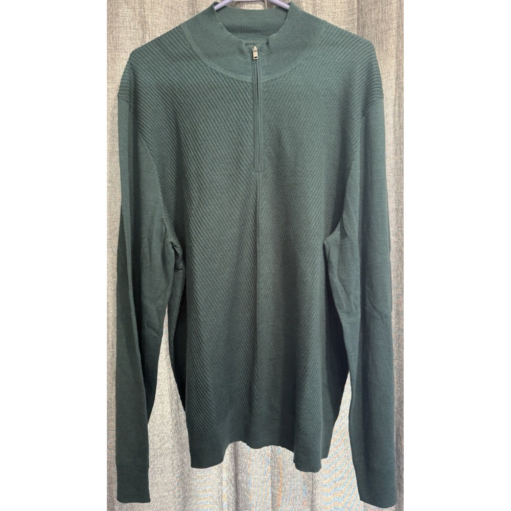 Alfani Men's‎ Merino Wool Blend Quarter Zip Sweater Teal Size XL Lightweight NWT